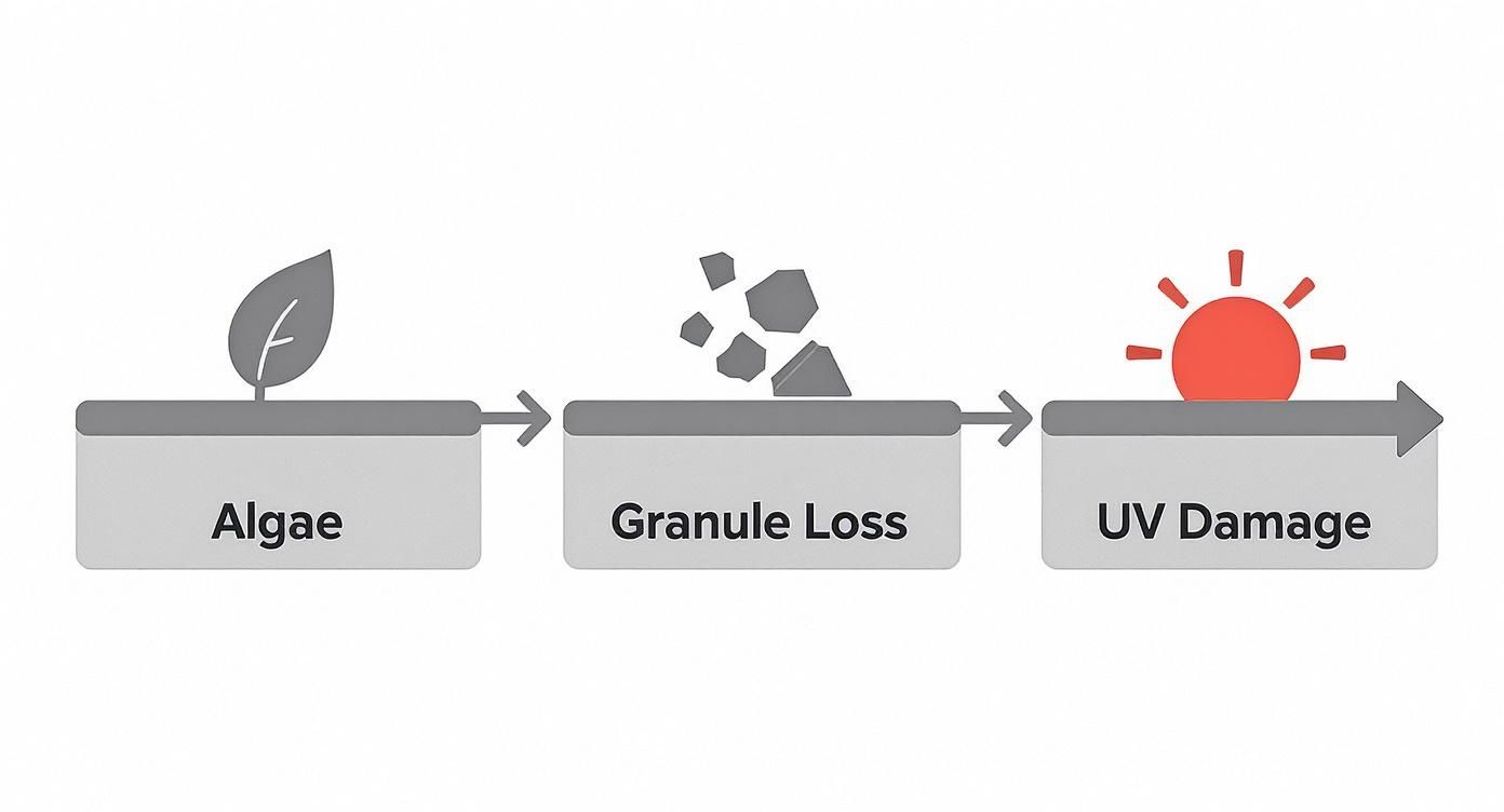 Infographic about algae stains on shingles Lantana