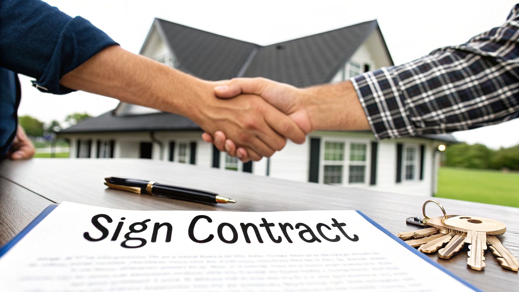 A person signing a contract for a roofing project.