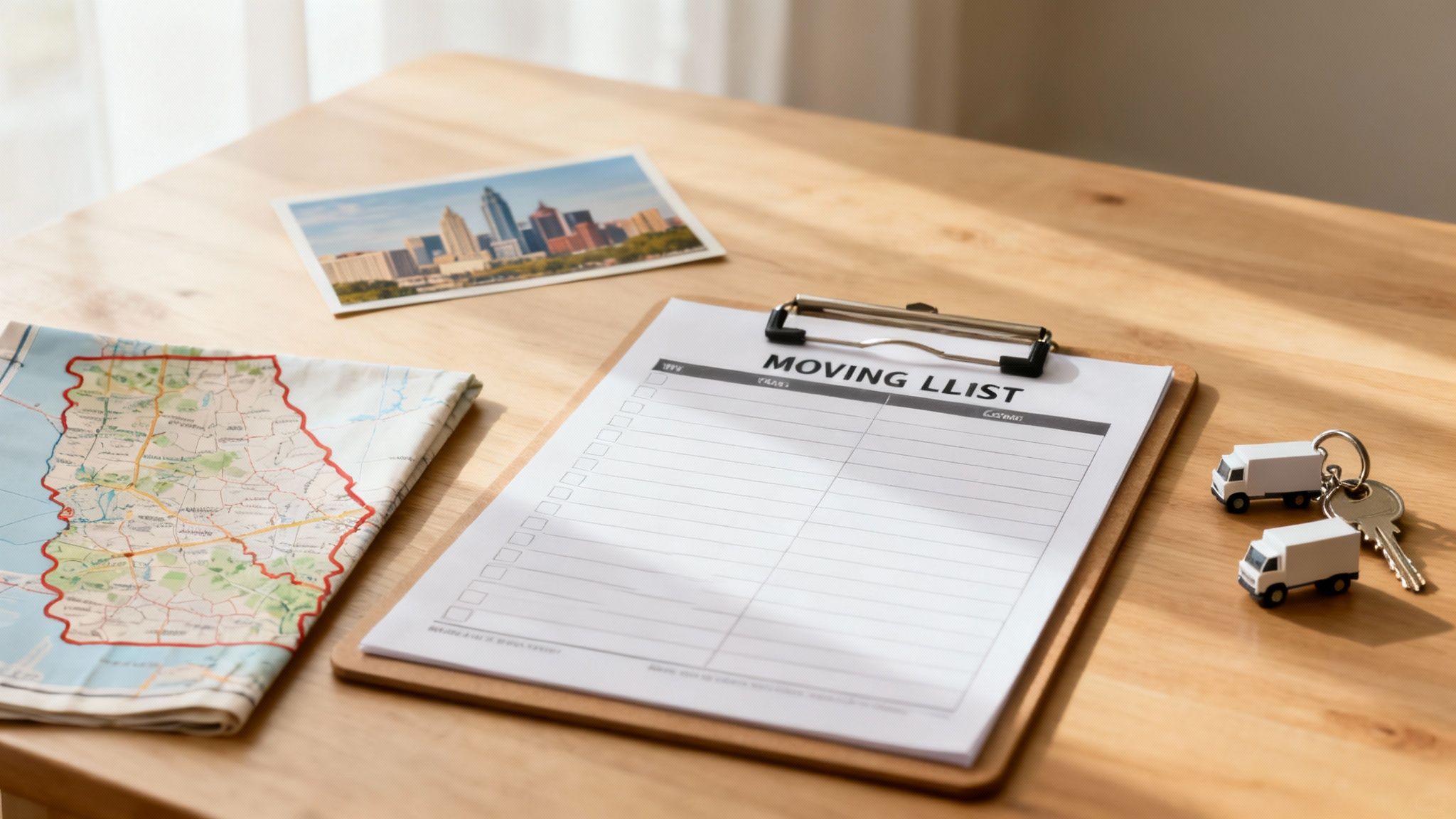 People packing moving boxes in a bright, modern living room