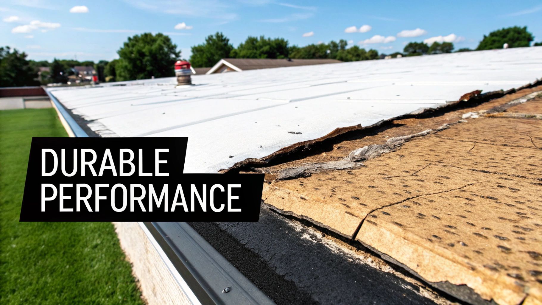 A detailed close-up shot of the different layers within a TPO roofing membrane.