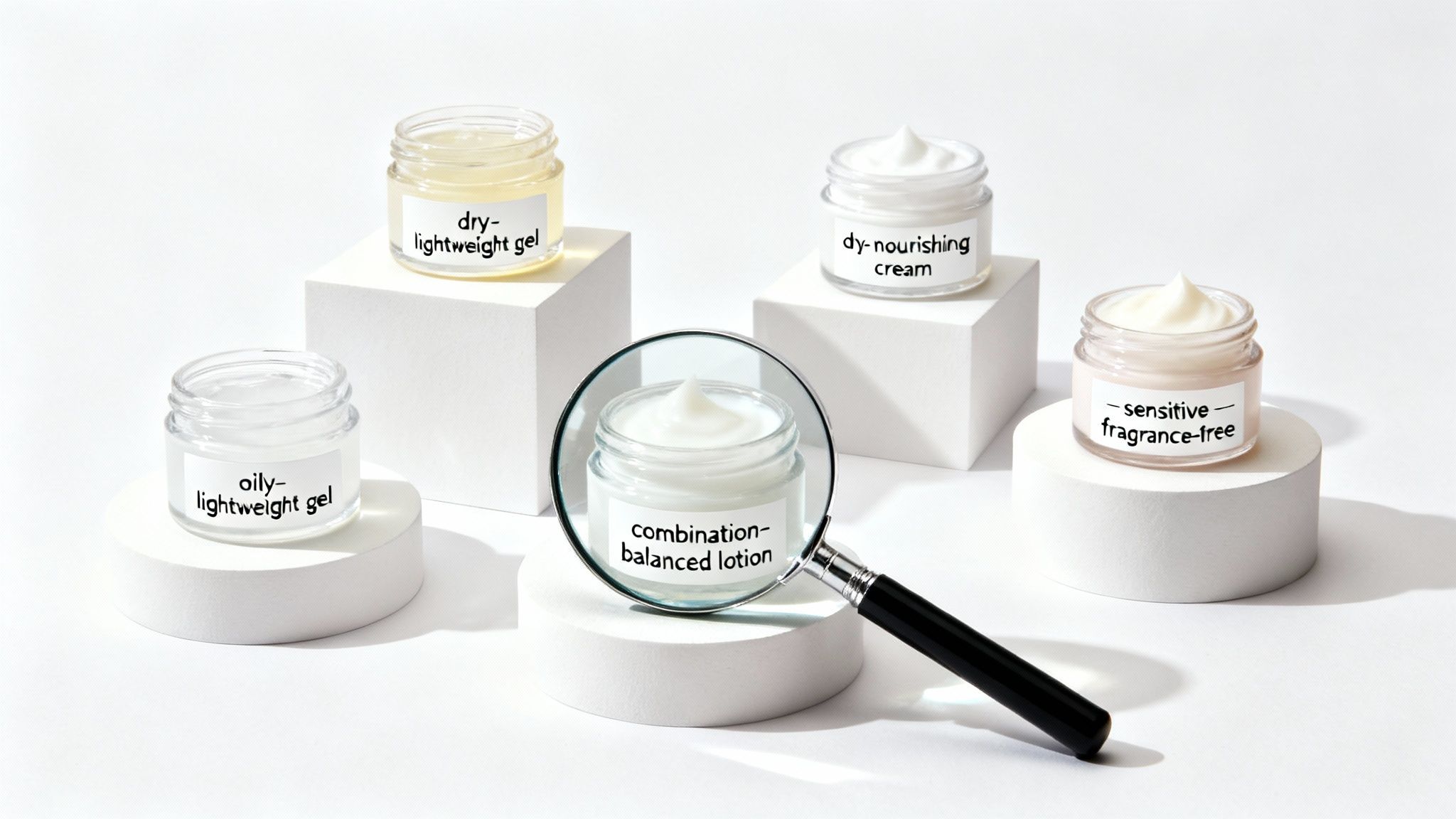 A person examining skincare product labels in a store