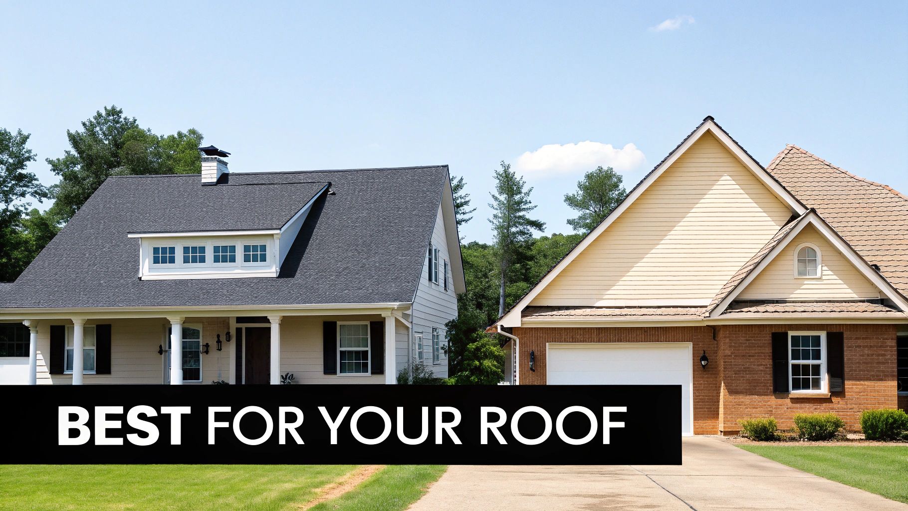 A roofer installing shingle over a synthetic underlayment on a standard-pitch residential roof.