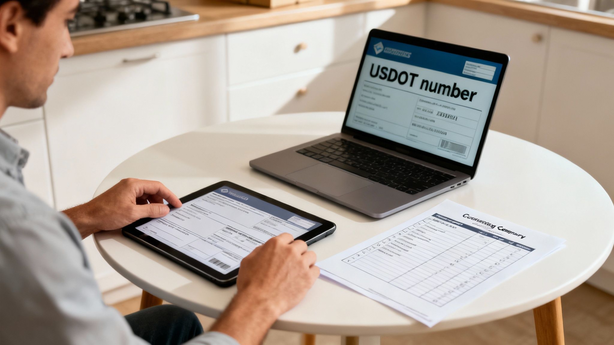 A person carefully reviewing a moving contract with a clipboard in a room full of packed boxes.