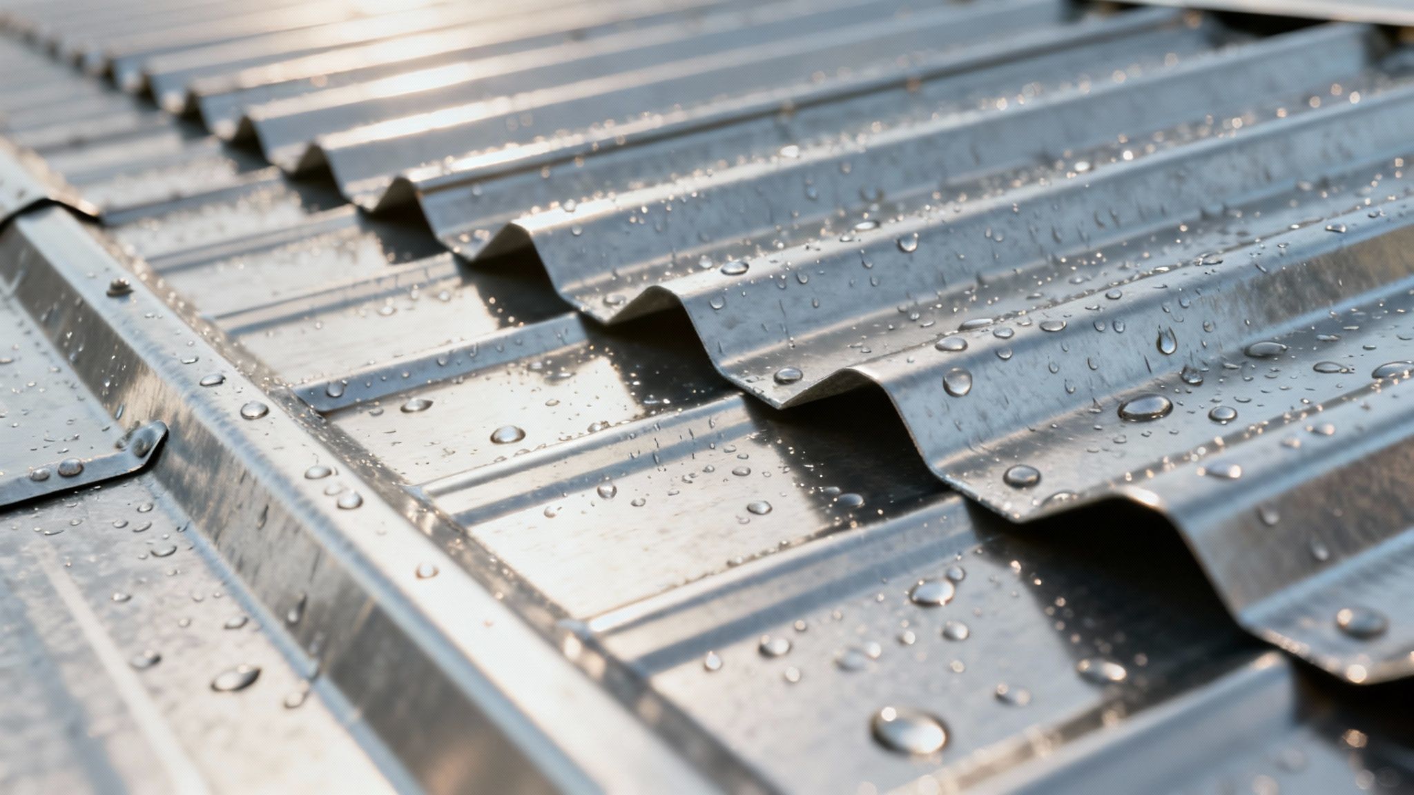 Close-up of a steel roofing panel