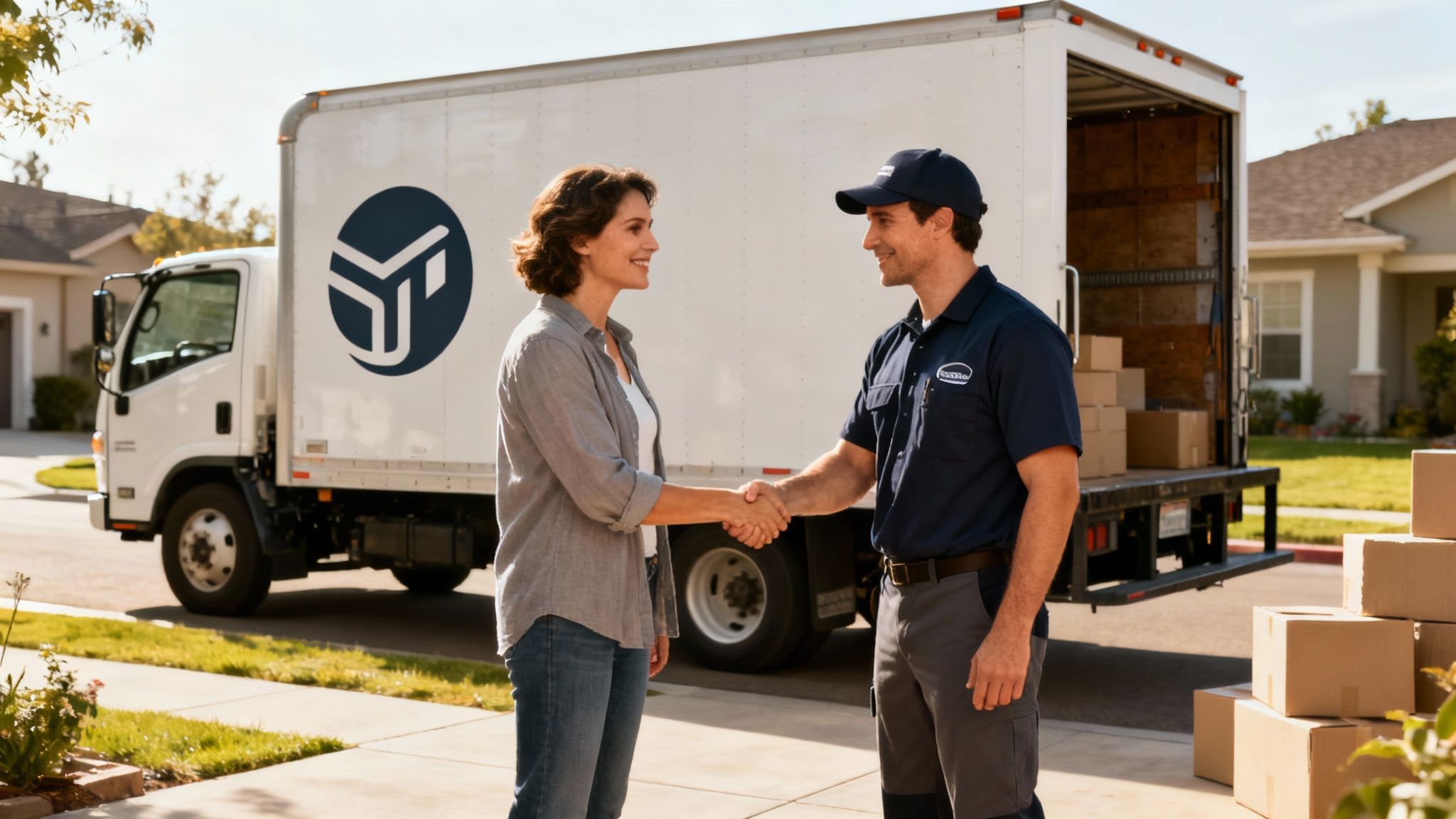 A friendly mover from Direct Relocation Services carrying a box.