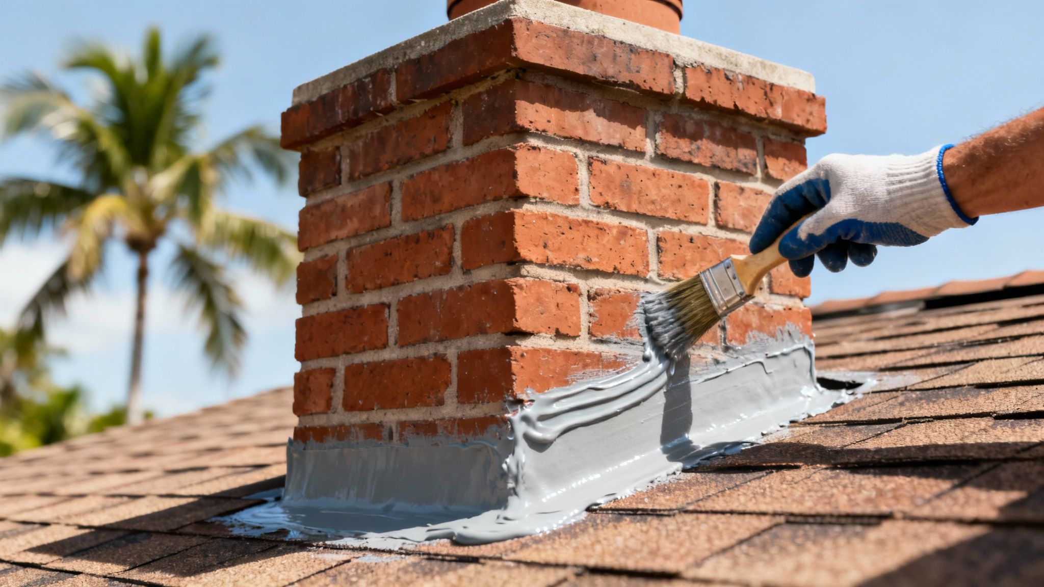 A well-maintained chimney flashing system on a residential roof.