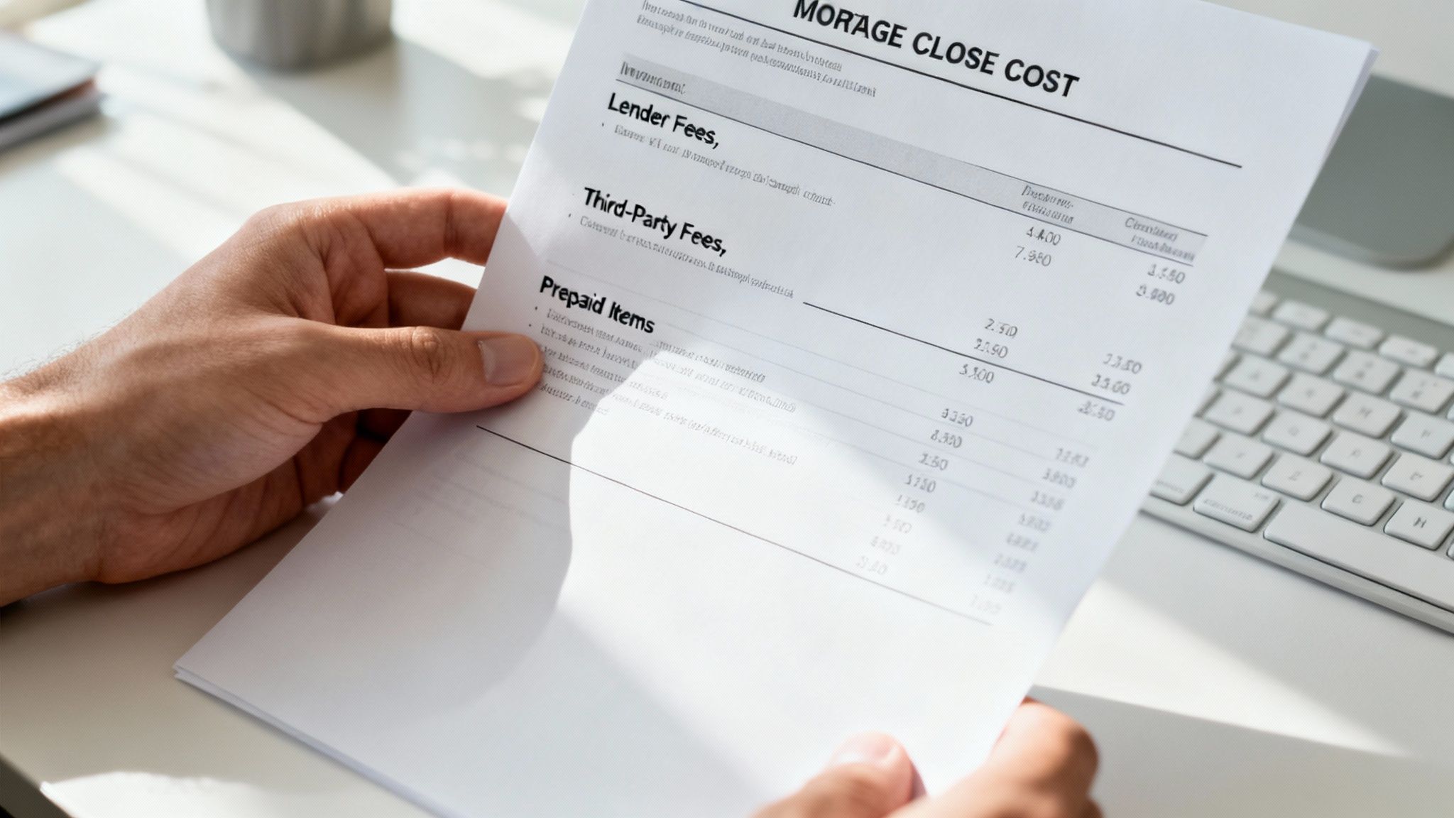 A person reviewing a loan fee statement with a pen