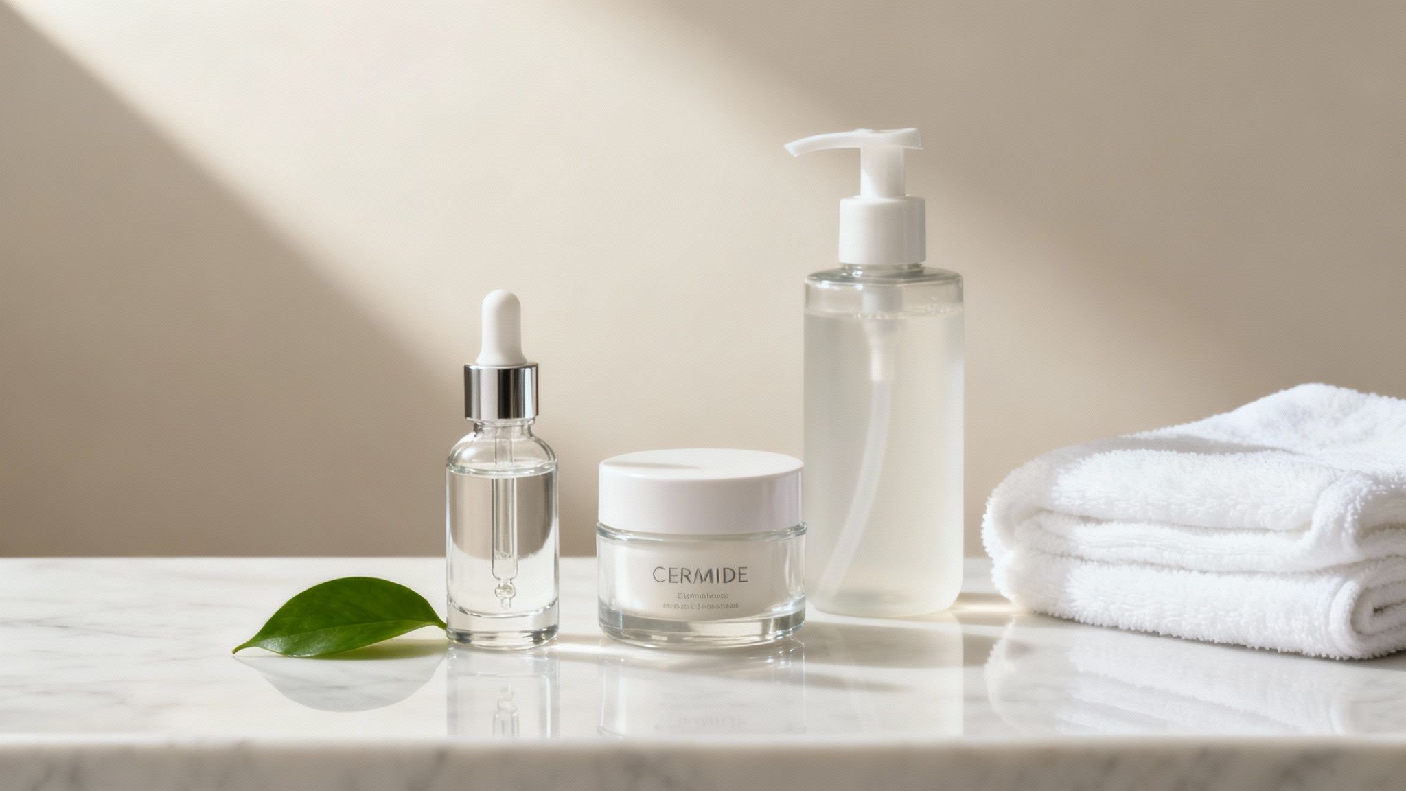 A woman applying gentle skincare products to her face after microneedling.