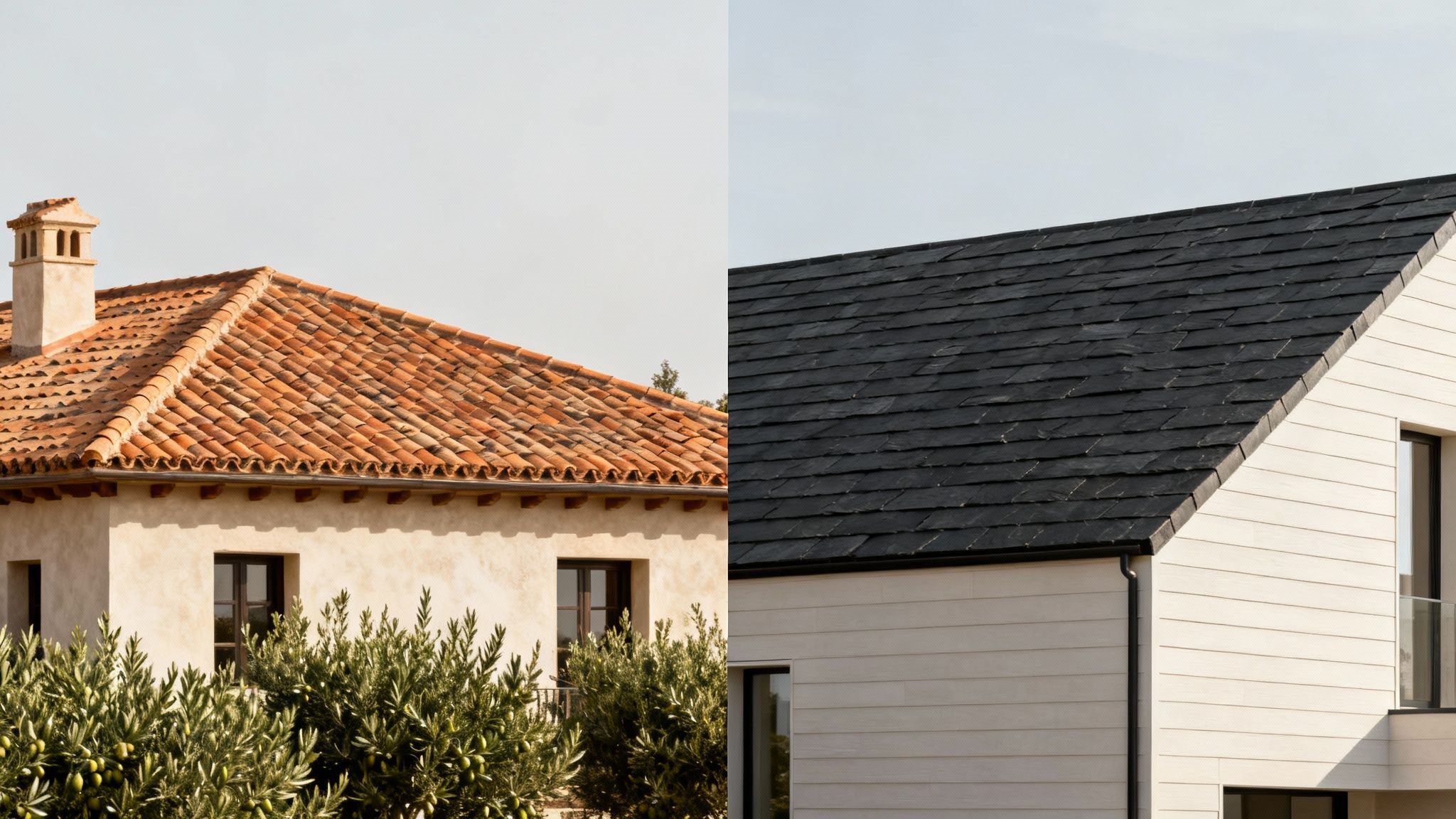 A modern home with a dark-colored roof, showcasing how roof color can harmonize with architectural style.