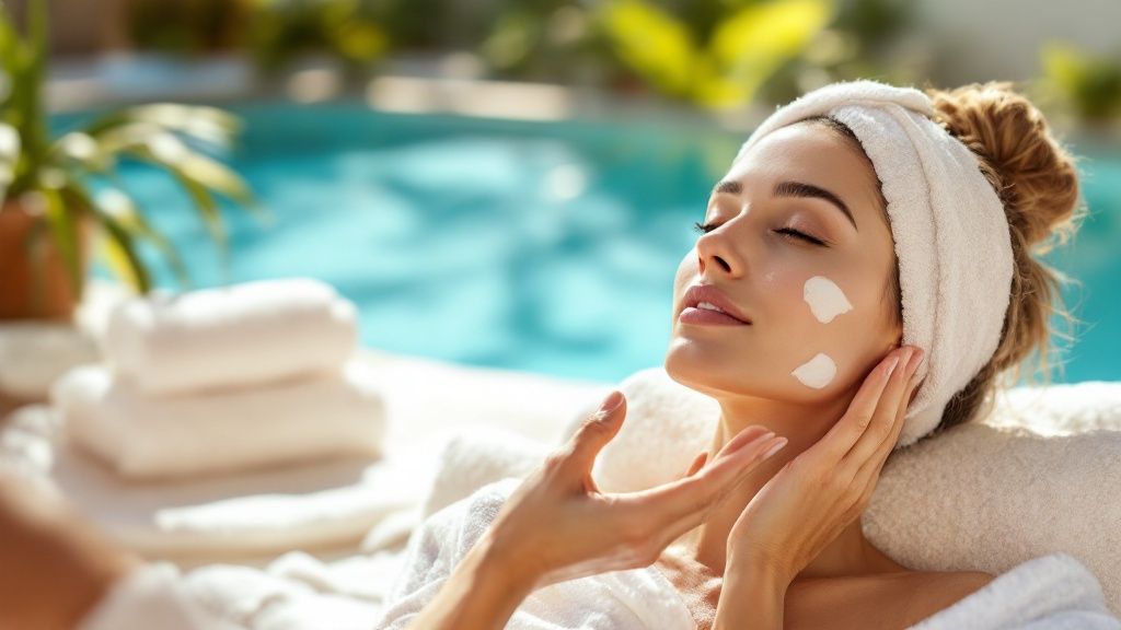 Esthetician at Face of Jules clinic providing a HydraFacial treatment to a client.