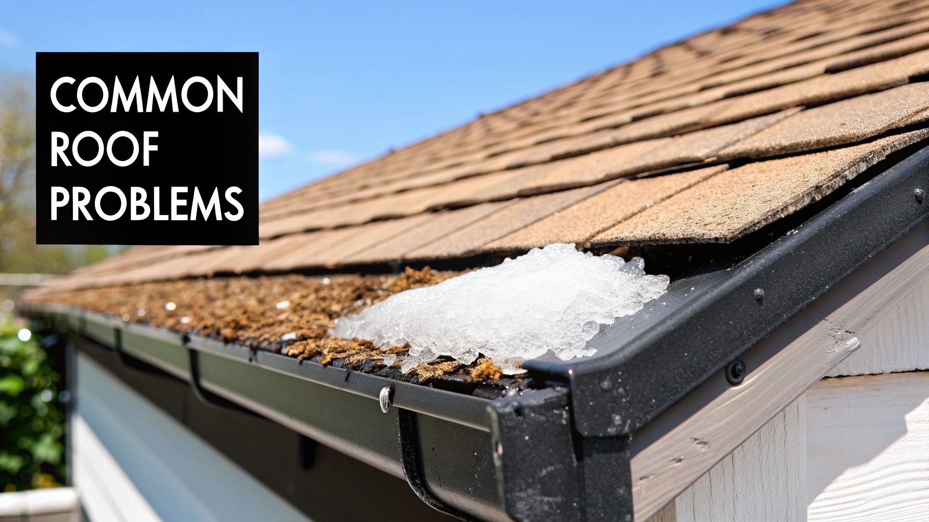 A roofer making repairs on a residential asphalt shingle roof.