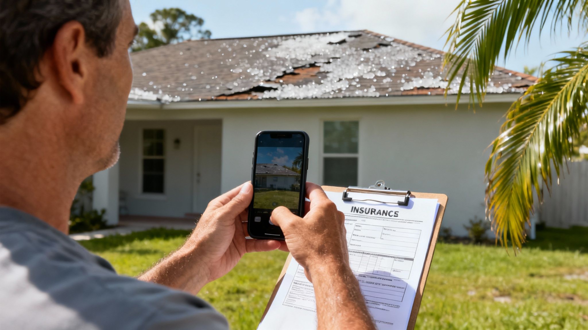 An attic view showing a serious roof leak with water dripping onto the insulation and wooden beams, illustrating the hidden damage caused by hail dents.