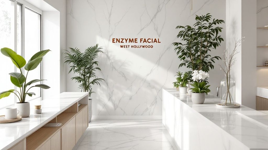 A serene spa setting with facial treatment products on a table.