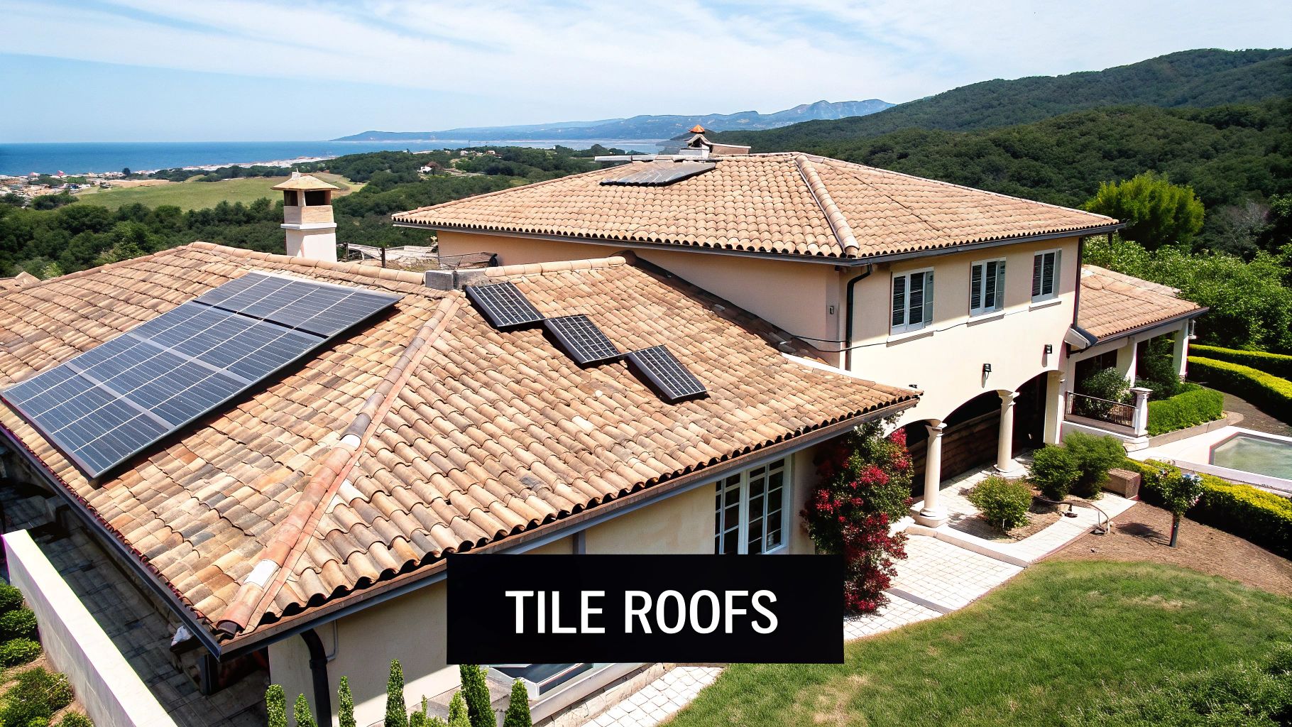 Solar panels installed on a beautiful Spanish-style tile roof in Central Florida