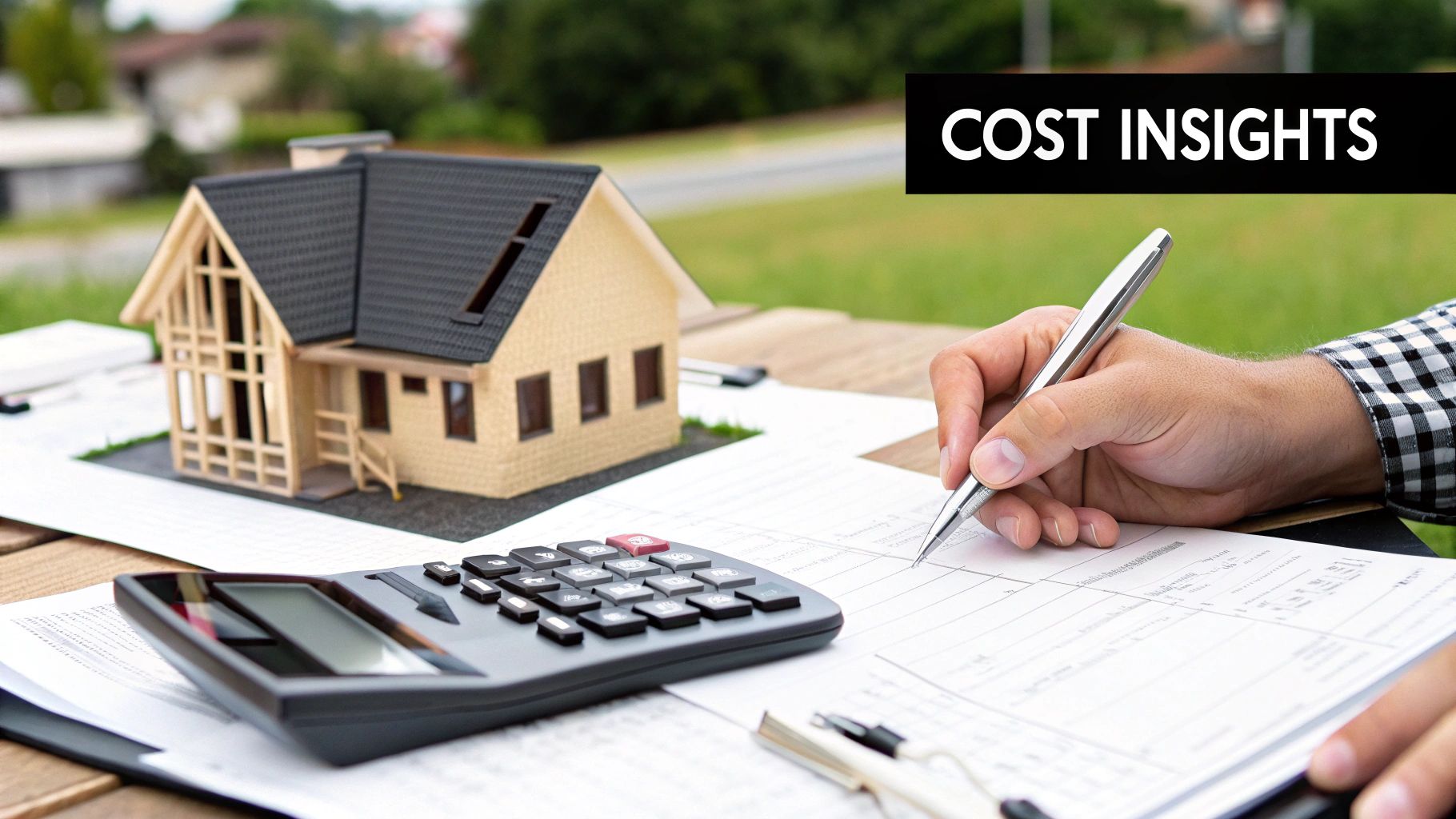 A roofing professional using a measuring tape on a metal roof to calculate its total square footage.