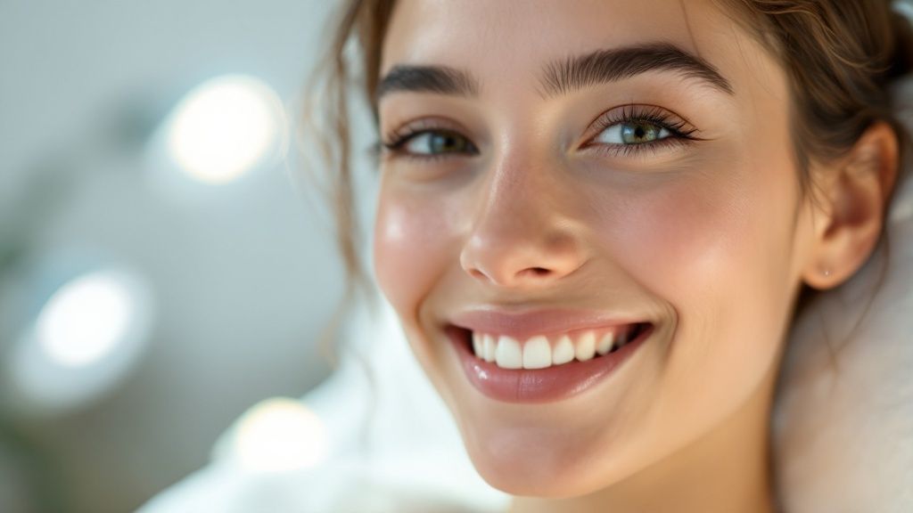 Teenager with acne looking in the mirror