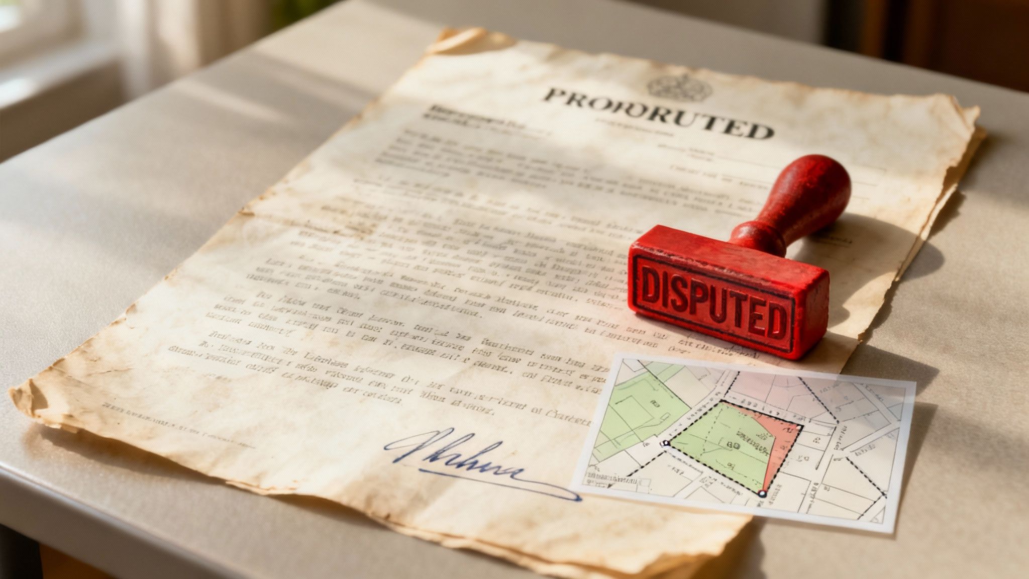 A magnifying glass hovering over a miniature house, representing the inspection and search for title problems.
