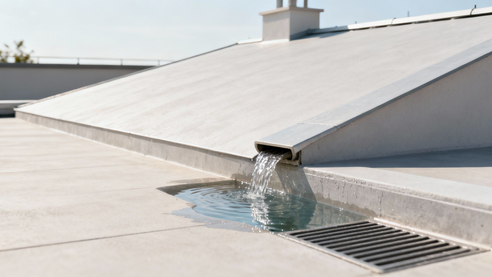 Workers installing a flat roof system on a commercial building