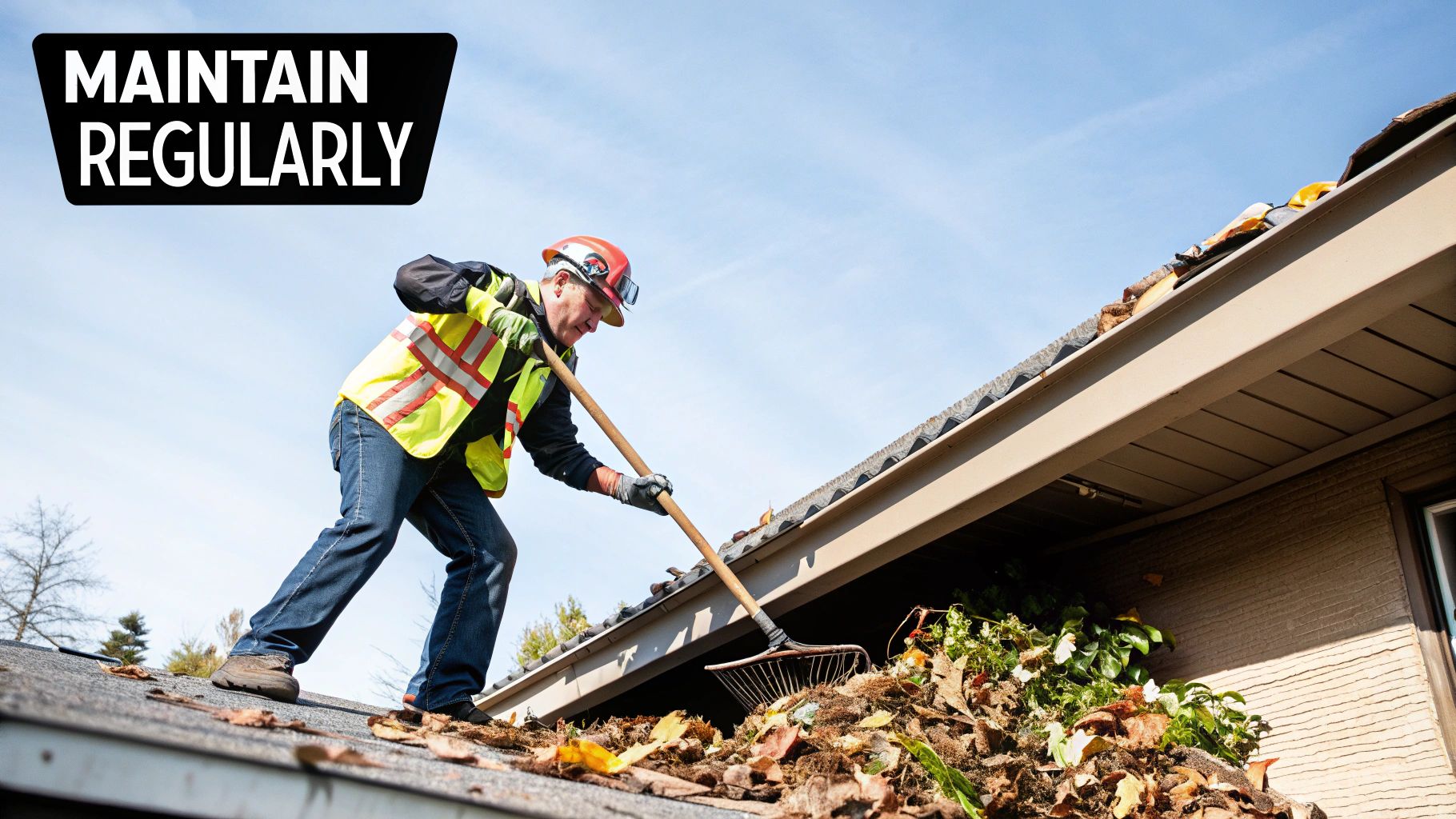 A well-maintained flat roof with clear drains and a clean surface.