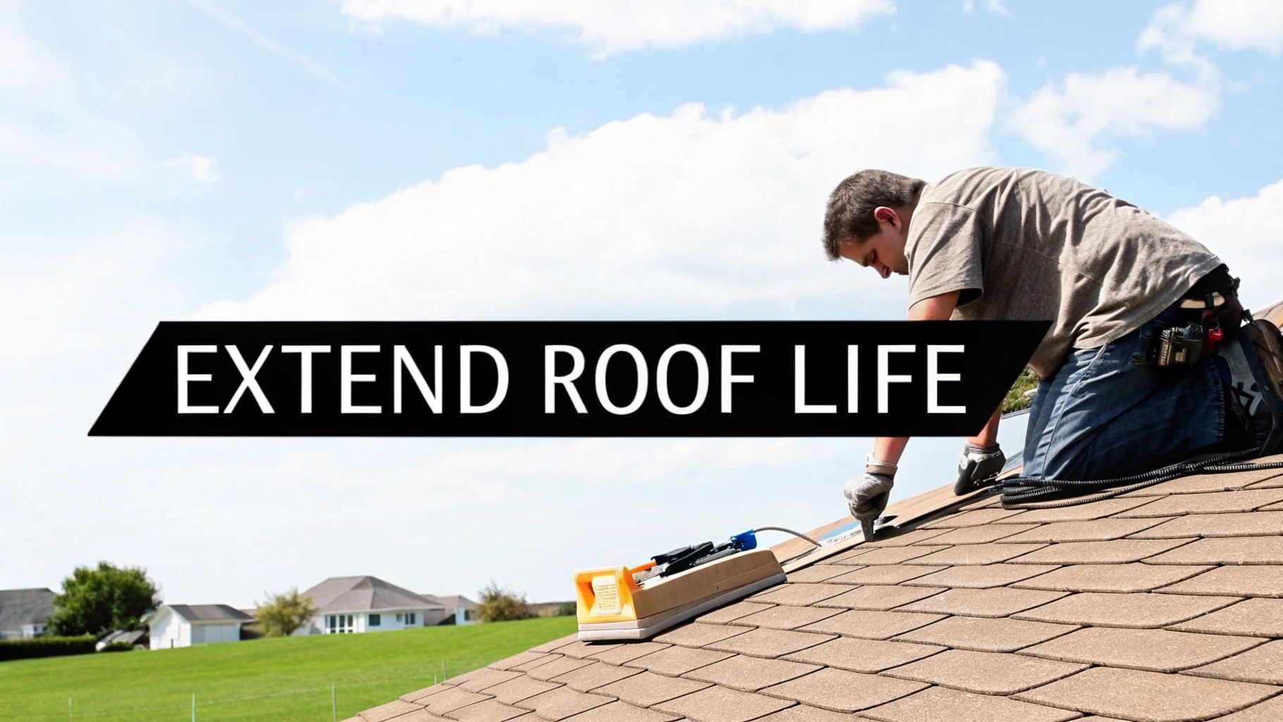 Professional roofer installing shingles on residential roof to extend roof life and durability