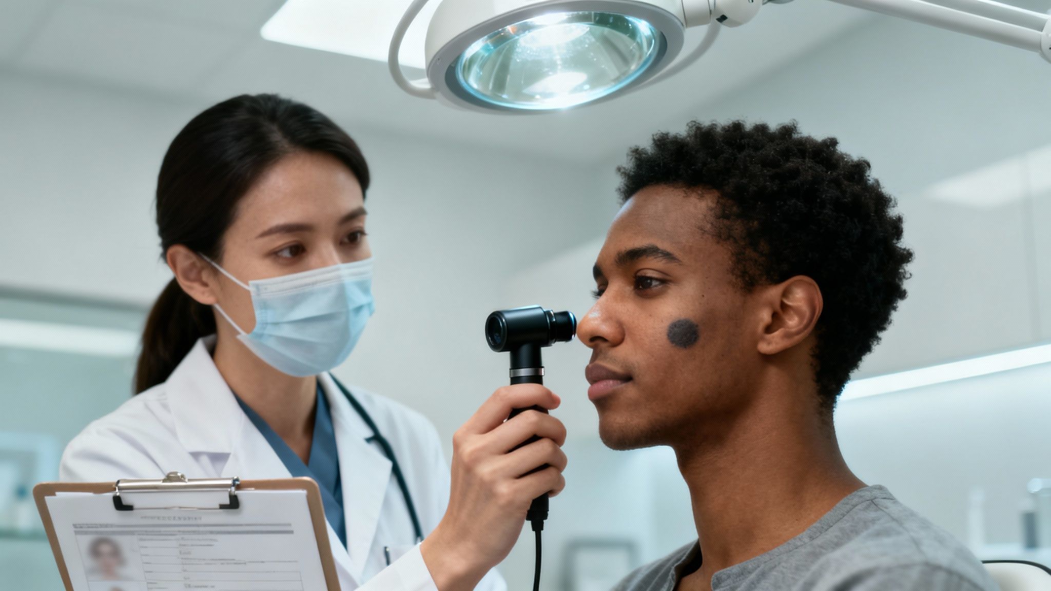 Dermatologist consulting with a patient about their skin concerns