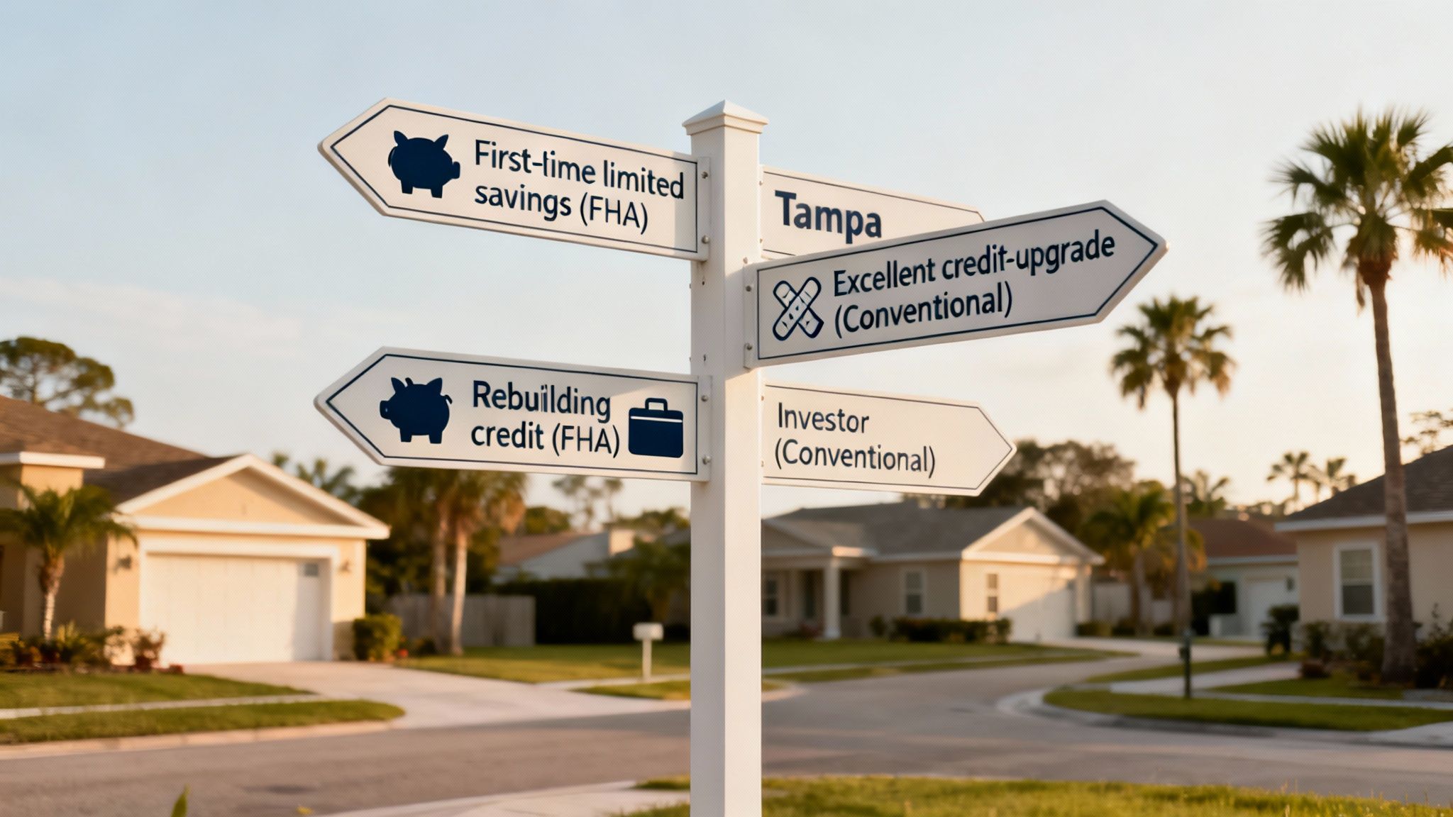 A diverse group of homebuyers looking at a Tampa neighborhood map