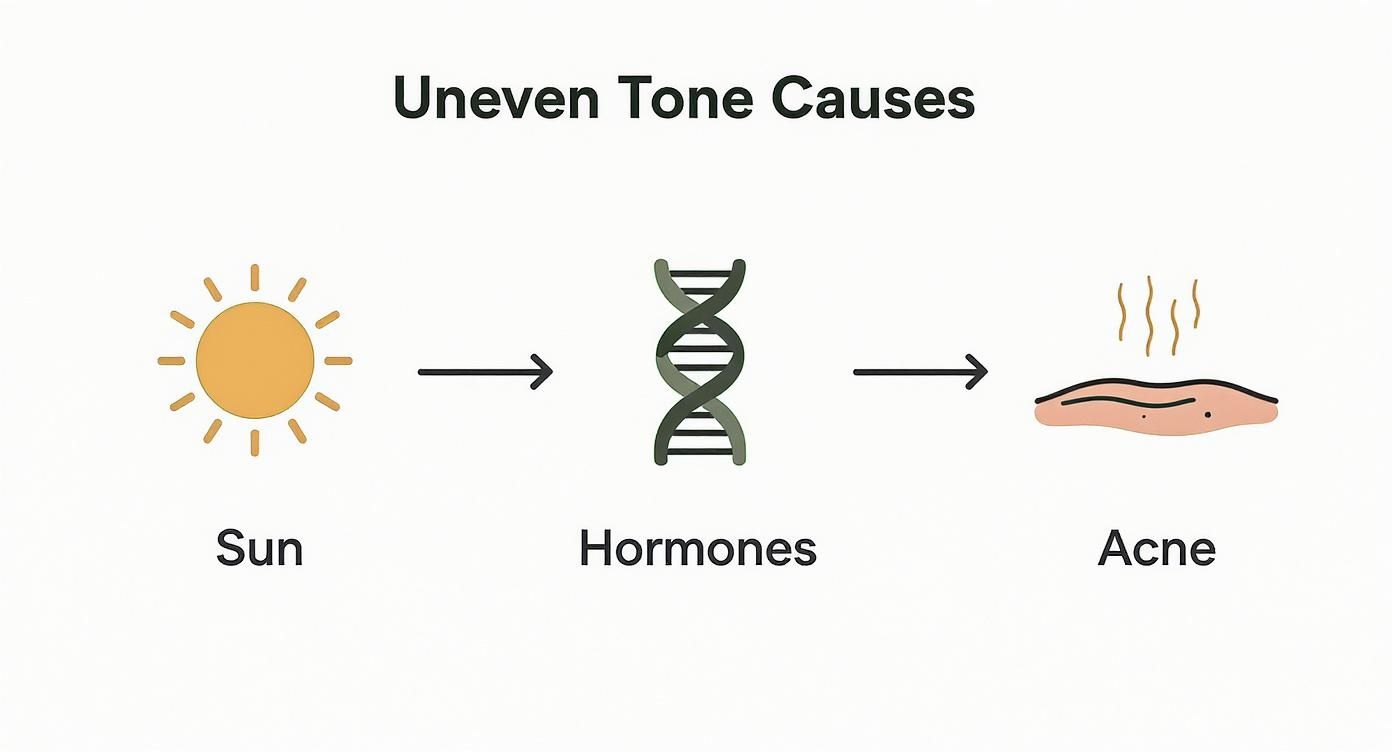 Infographic about how to fix uneven skin tone