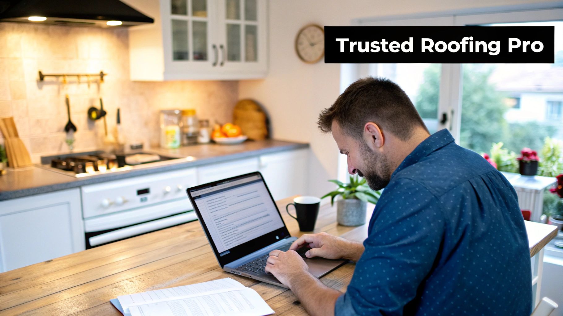 A professional roofer working on a residential roof in Hermitage, PA.