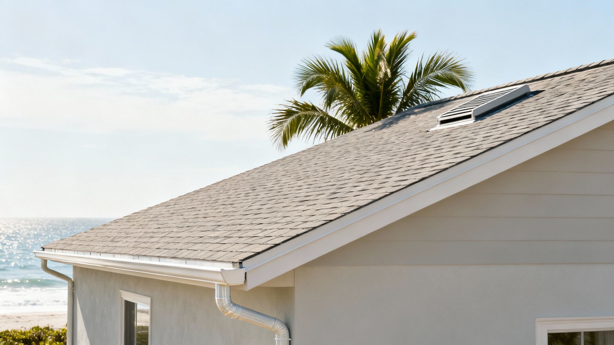 A clean roof with clear gutters and trimmed trees, showcasing proactive maintenance.