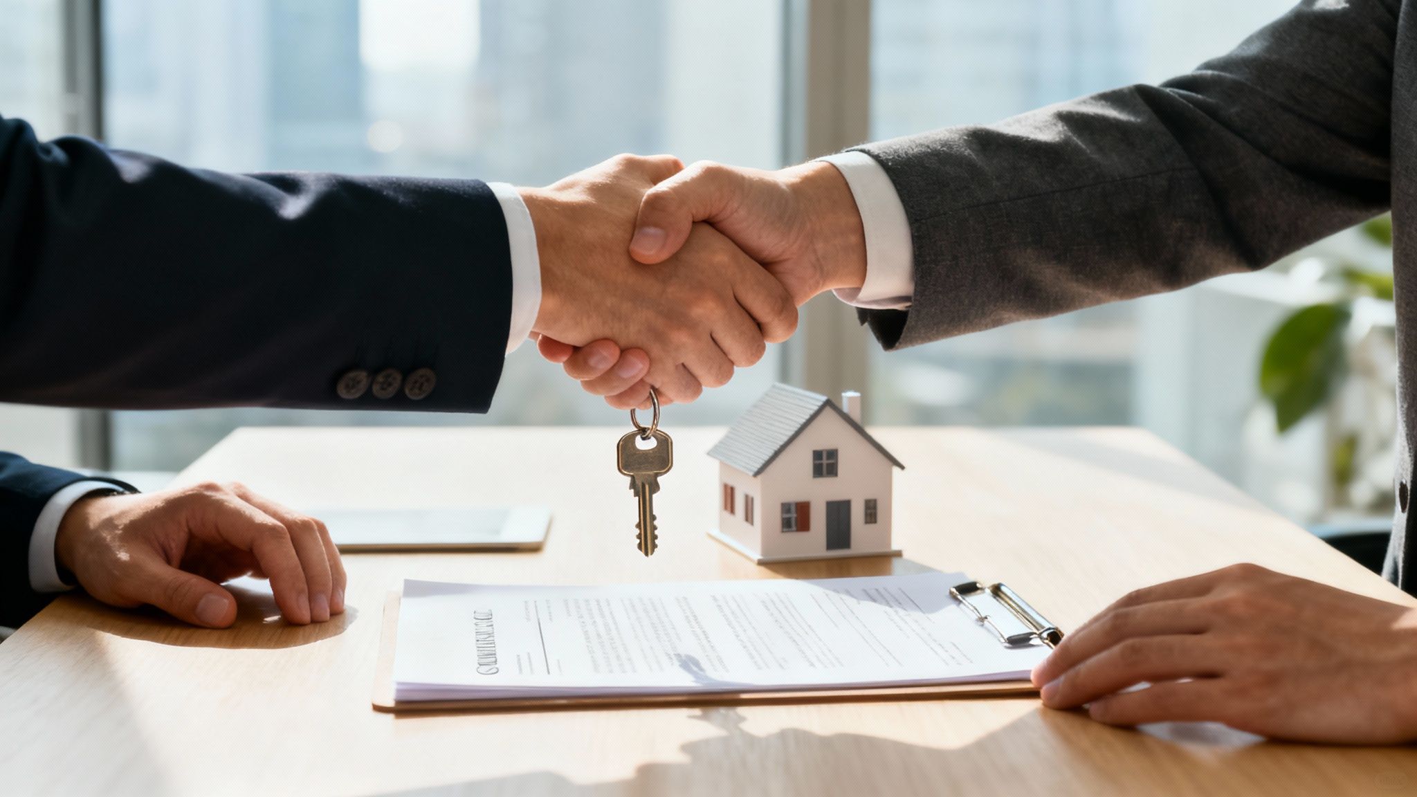 A handshake finalizing a home sale agreement.
