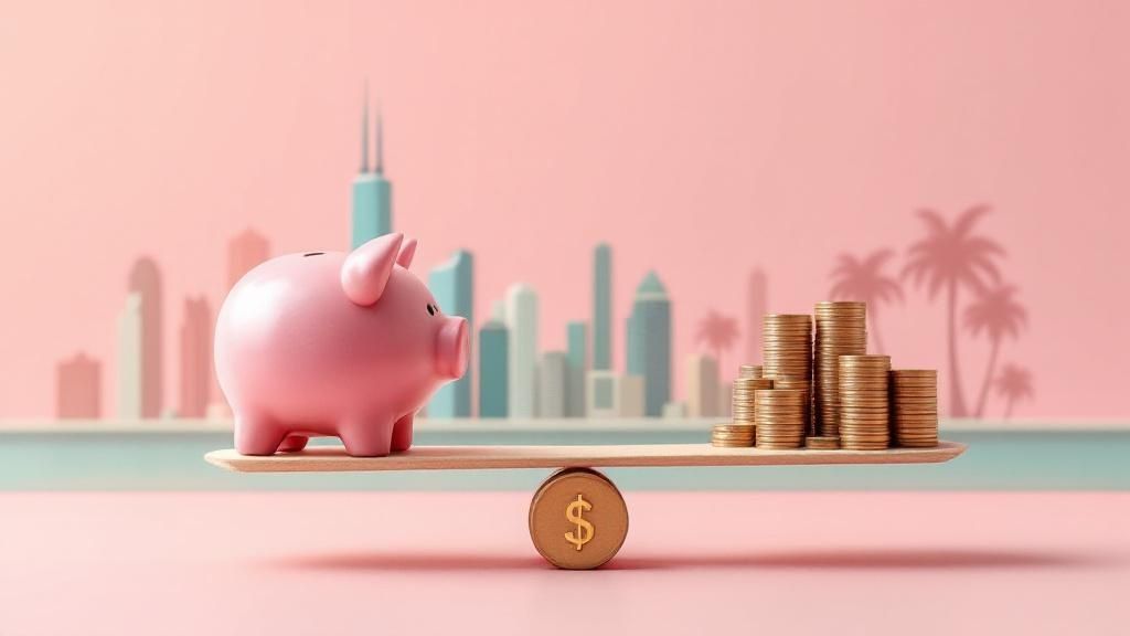 Infographic comparing cost of living metrics between Sarasota and Chicago