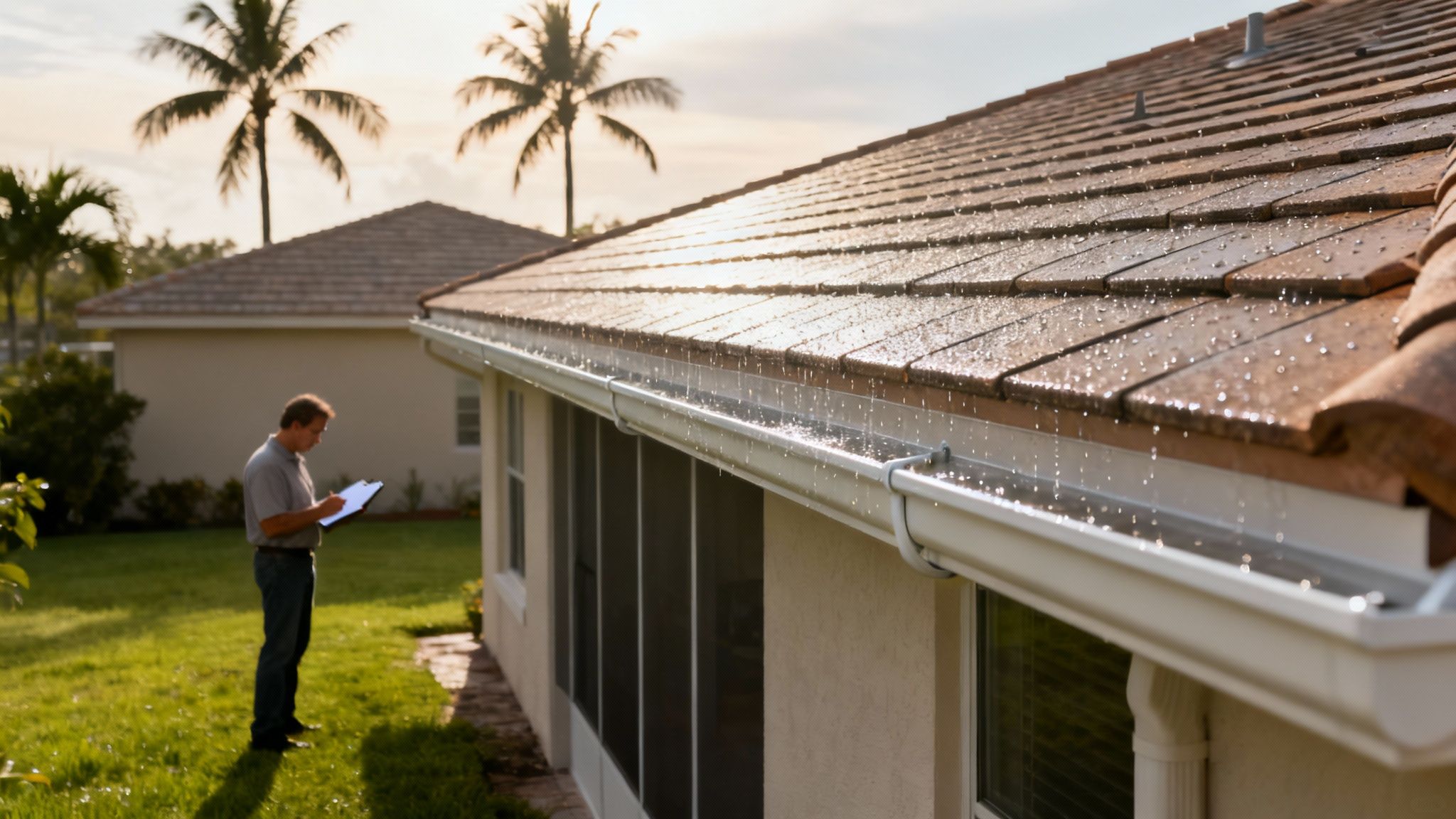 A well-maintained residential roof in a sunny, clear day.