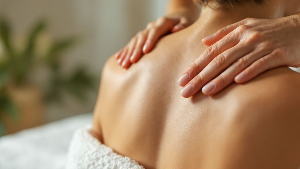 Woman receiving a back facial treatment