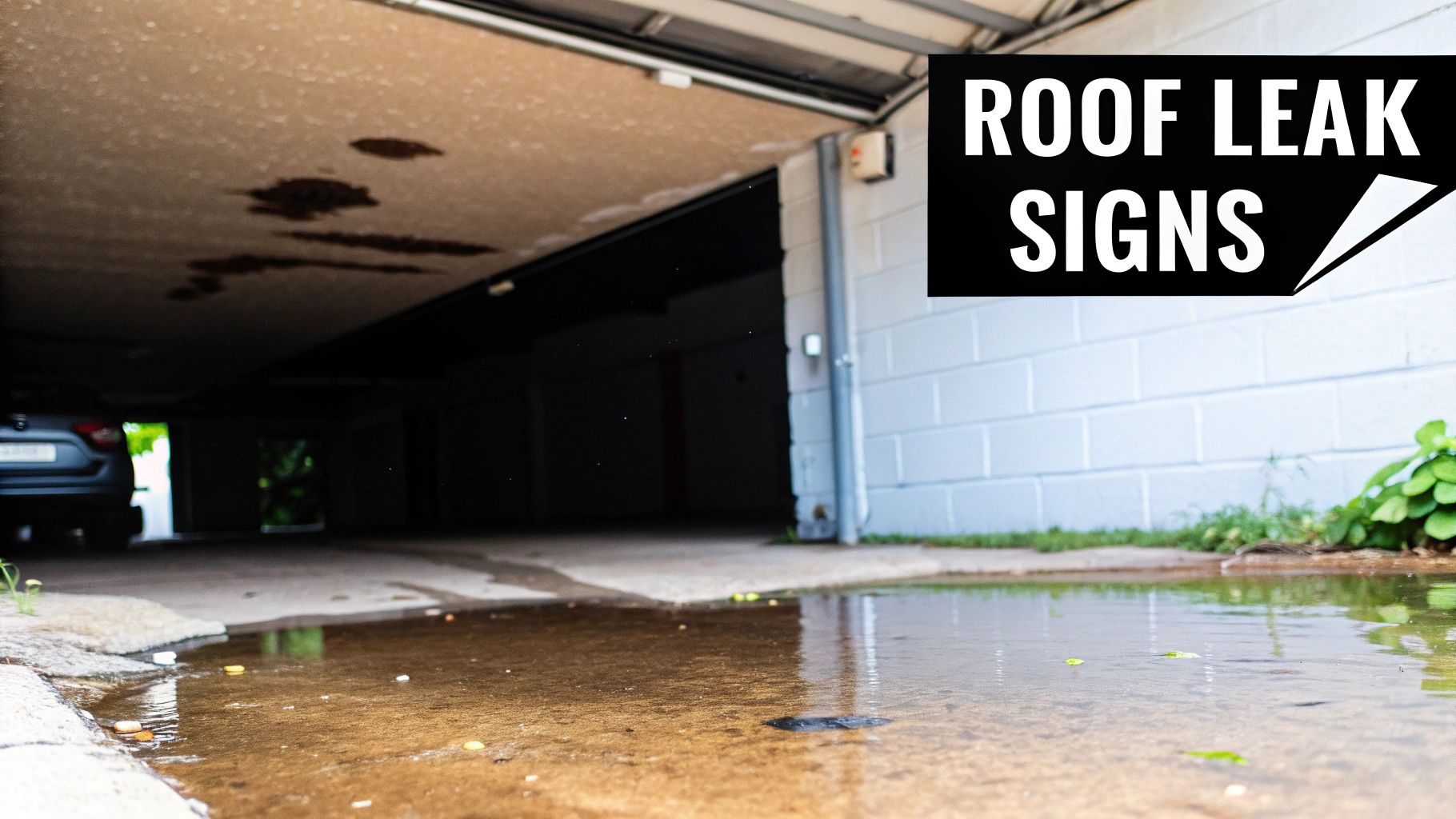 A person inspecting a garage roof for damage.