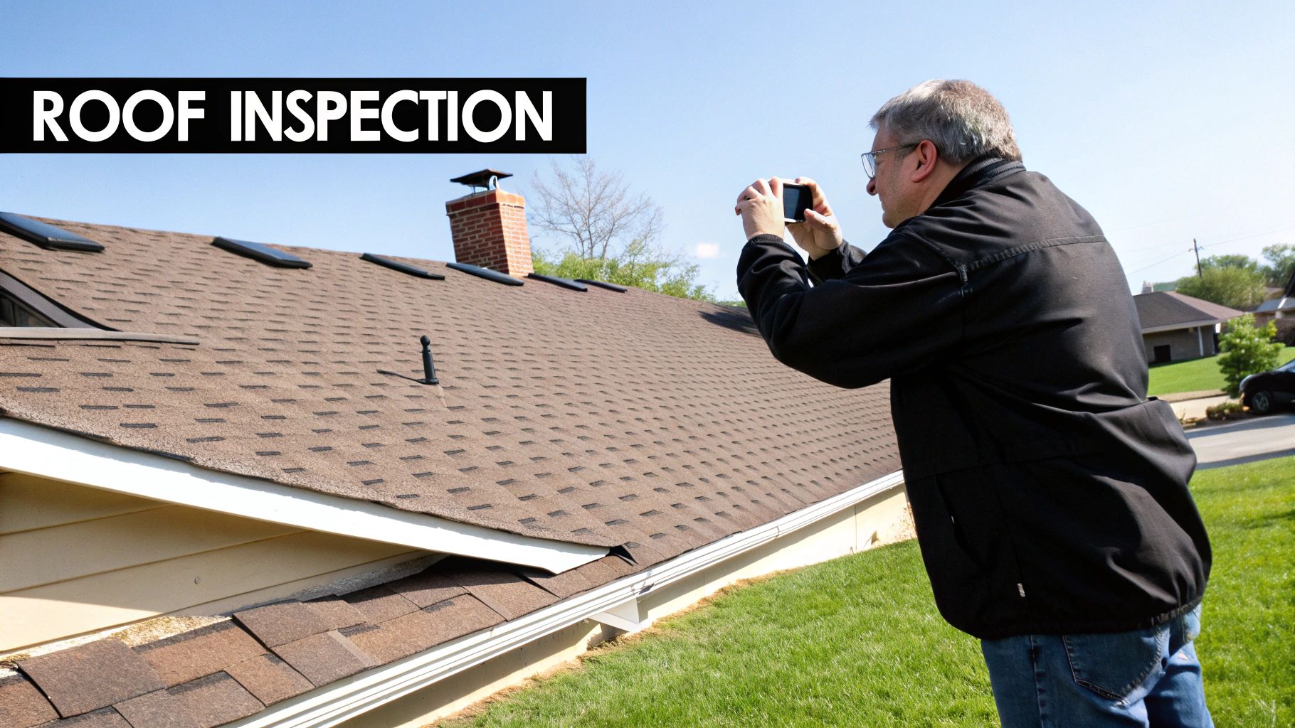 A St. Petersburg home showing subtle roof damage after a storm, with a few shingles missing.
