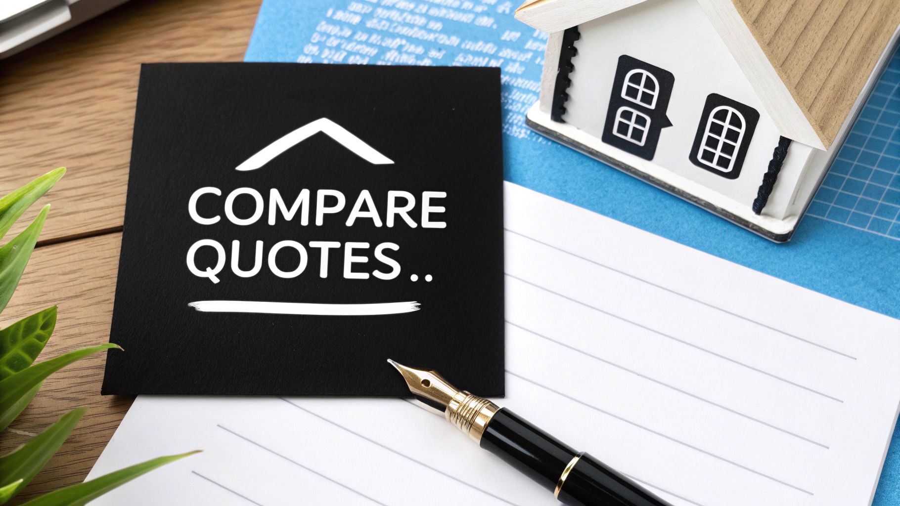 A detailed roofing quote being reviewed on a clipboard.