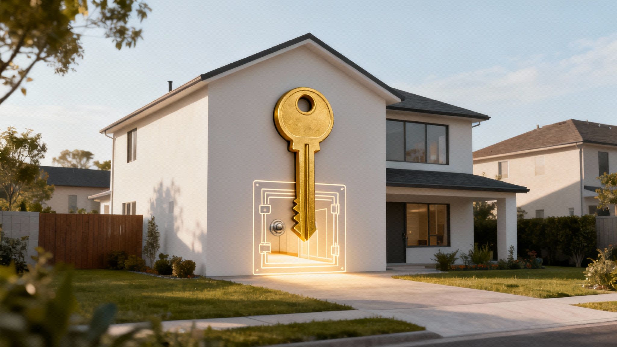 A modern home's exterior with a well-manicured lawn, symbolizing property value