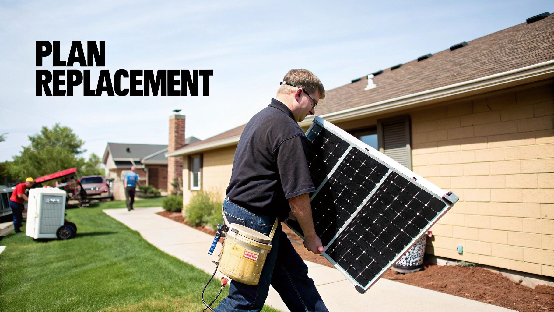 A calendar with a battery icon circled about ten years in the future, symbolizing planning for replacement.