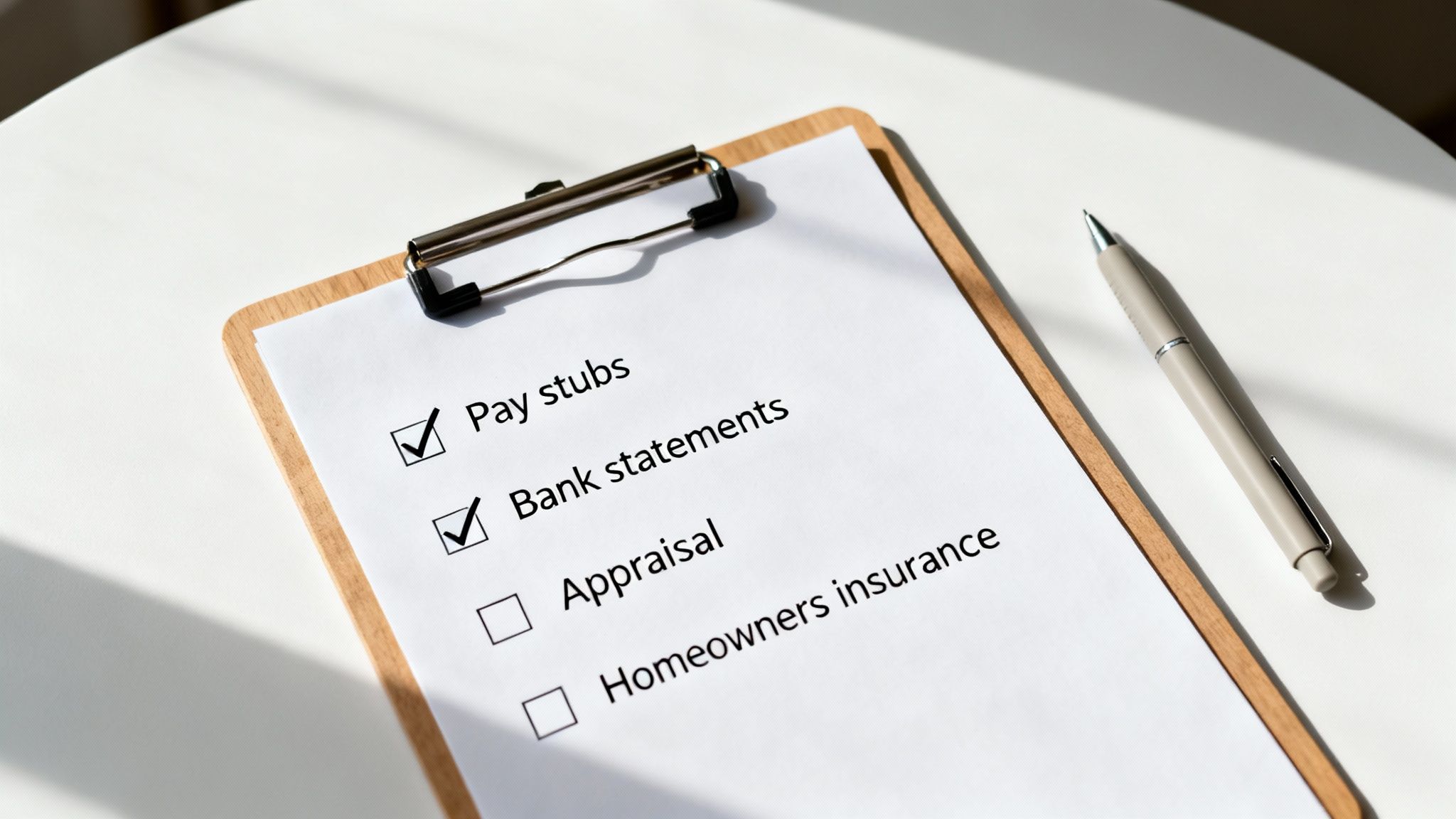 A person reviewing a checklist of loan documents
