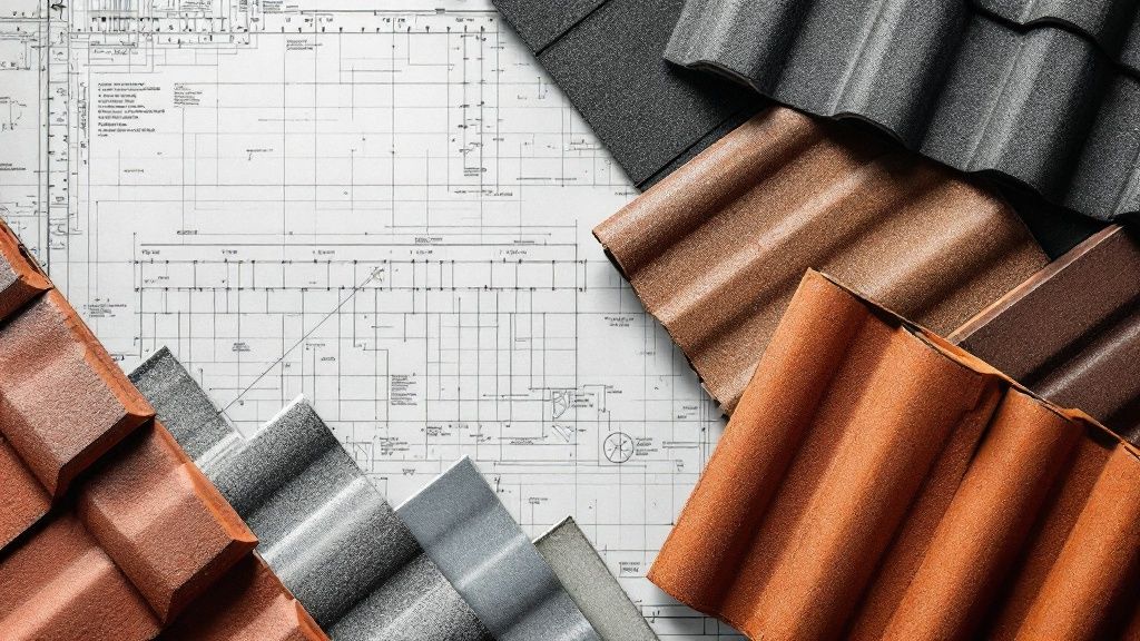 A roofer measuring a complex roof with multiple angles and vents, illustrating the factors that drive up replacement costs.
