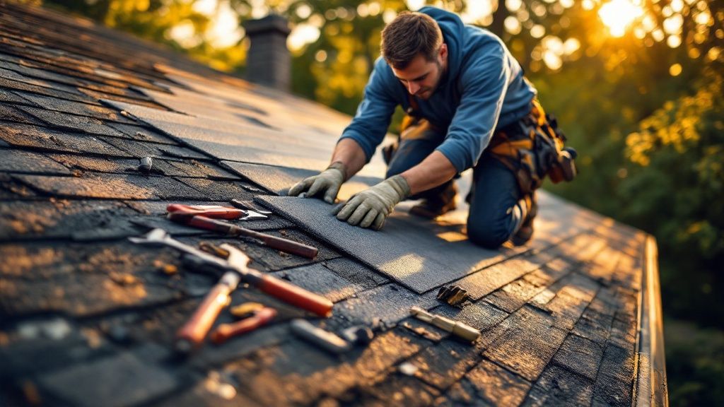 A homeowner reviewing and comparing two different roofing contract documents side-by-side at a desk.