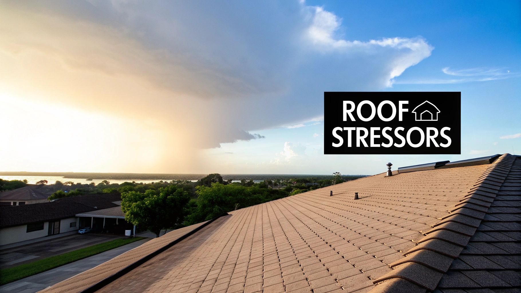 A beautiful Florida home with a sturdy roof under a sunny, but cloudy, sky.