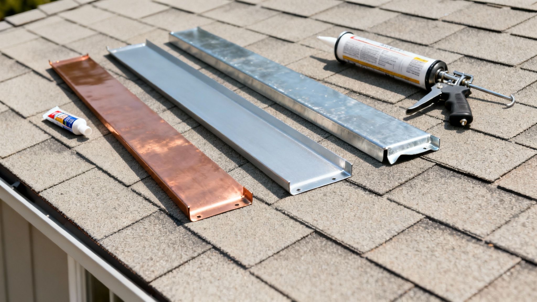 Close-up of chimney flashing materials