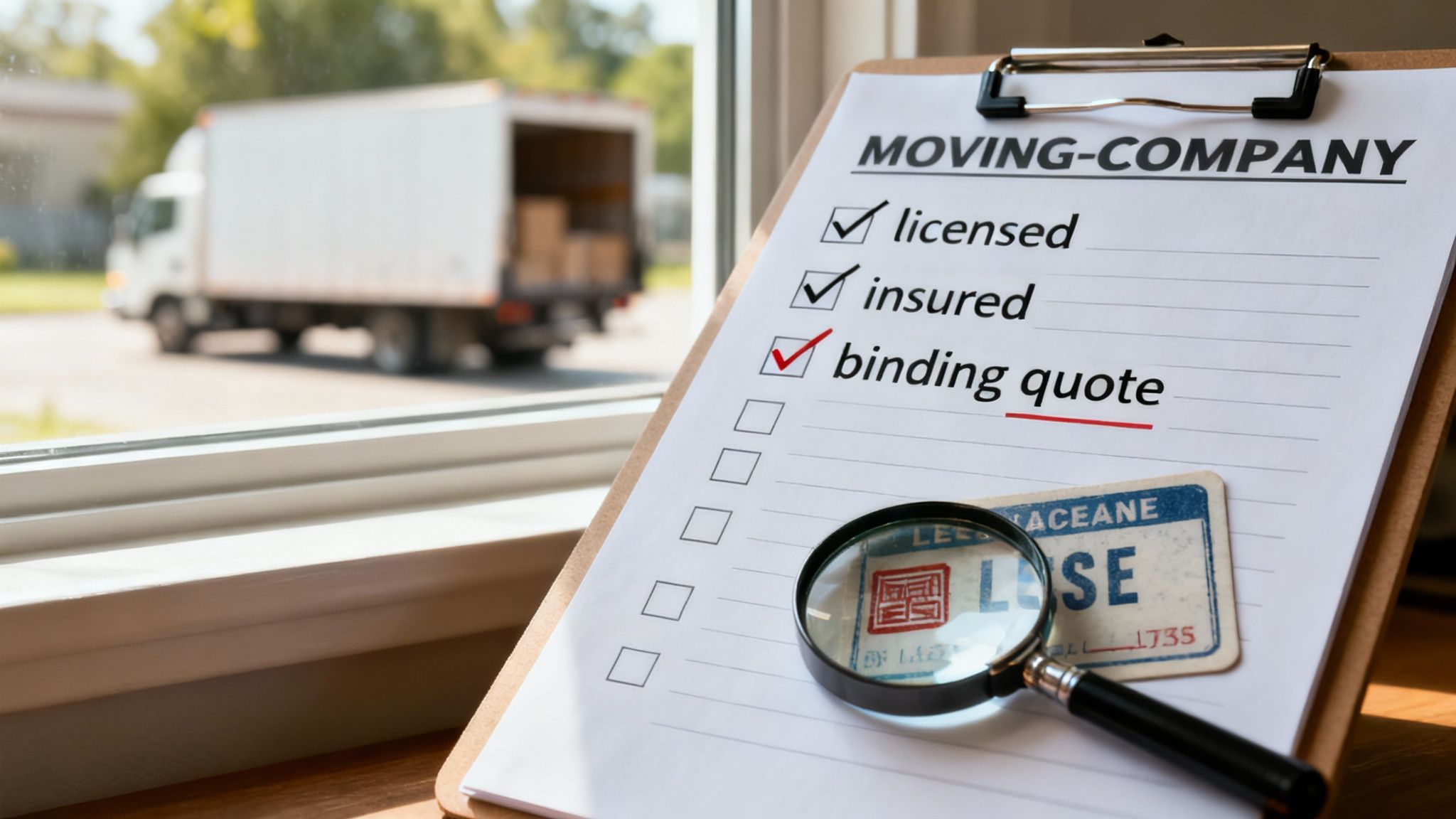 A person on a laptop, researching and vetting moving companies with a focused expression.