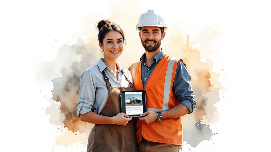 A person working on a laptop at a cafe, representing a small business owner.