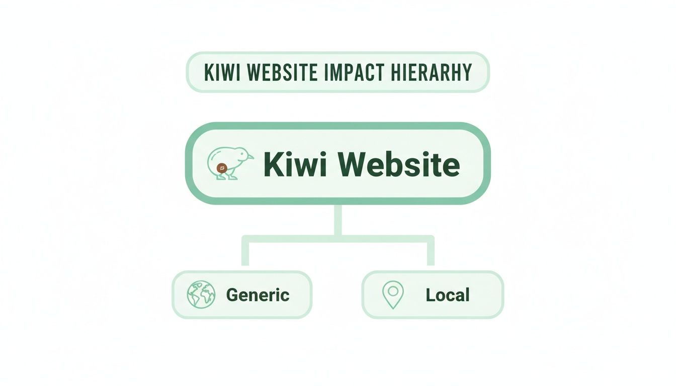 Diagram illustrating the Kiwi Website impact hierarchy, showing generic and local aspects.
