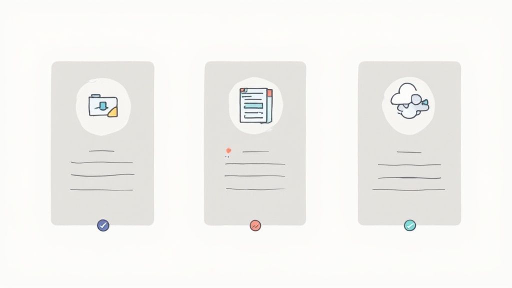 A construction worker in a high-visibility vest using a tablet on a busy worksite.