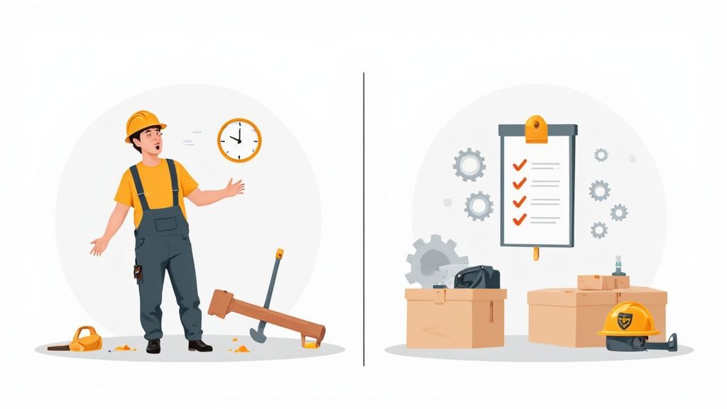 A construction worker in a high-visibility vest operating machinery.