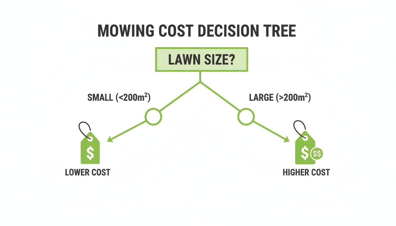 A mowing cost decision tree illustrating how lawn size affects the cost of services.