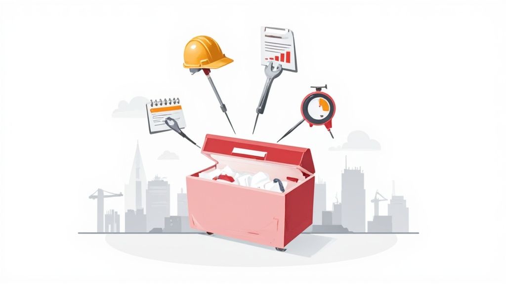 Construction site worker using tablet